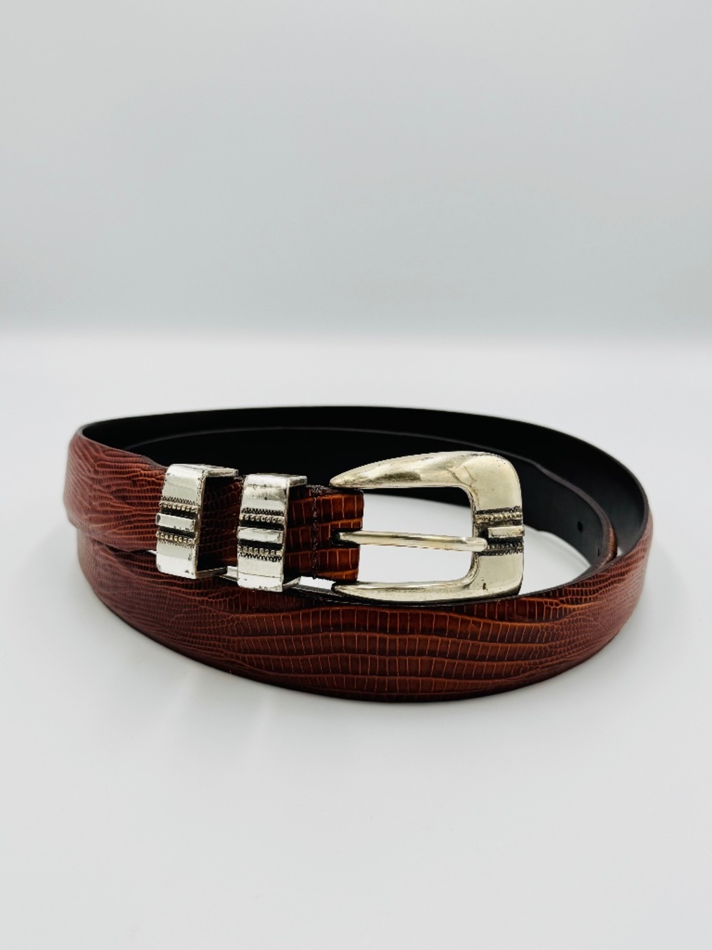 Vintage Remo Tulliani Belt Men's 42 Cherry Lizard Embossed Italian Calfskin 90s